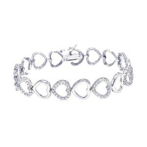 Sterling Silver Ladies Cubic Zirconia Heart Bracelet